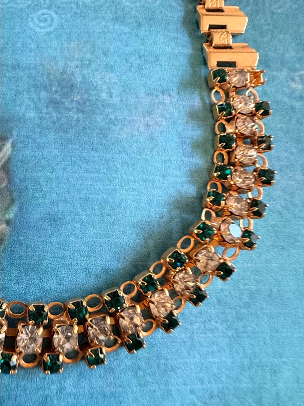 Gold-Tone Necklace with Emerald Green and Clear Stones - Women Jewelry